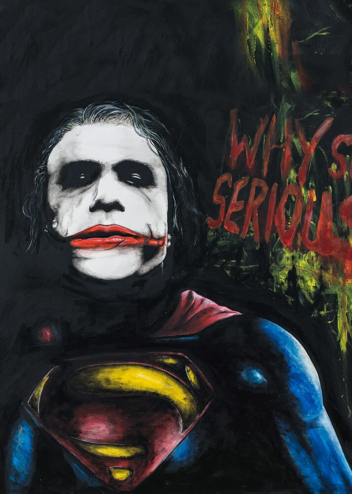 Wall art by Daniel Leo: humorous illustration featuring a Joker with a serious expression