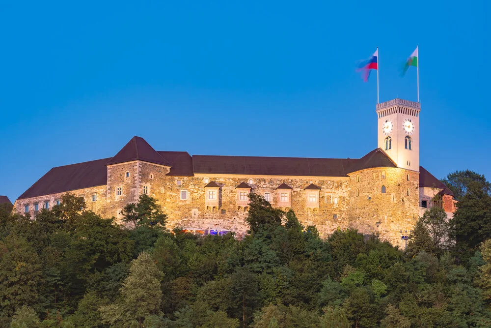 Photo art by Martin Wasilewski: Ljubljana Castle at twilight, soft colors and calming atmosphere.