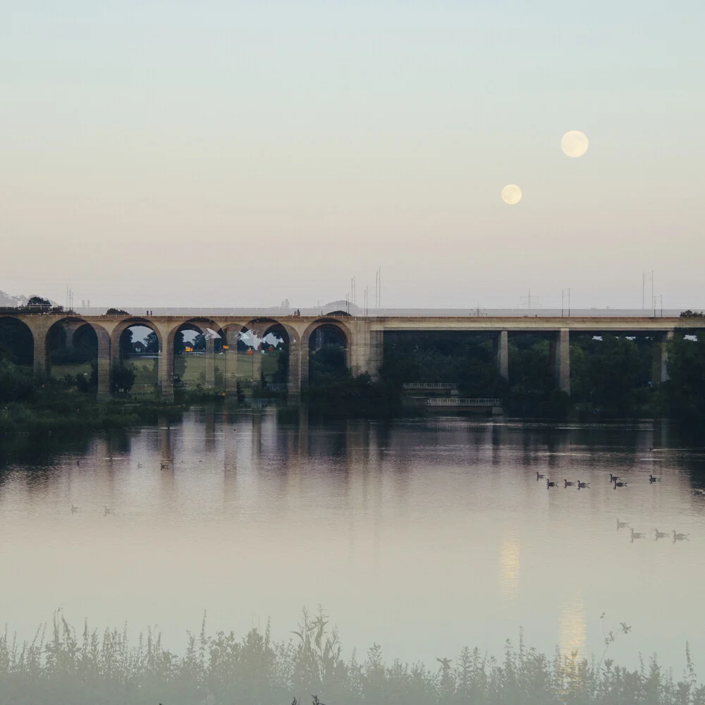 Bielefeld Obersee - Lake with Bridge for trains - double exposure - Fineart photography by Nadja Jacke