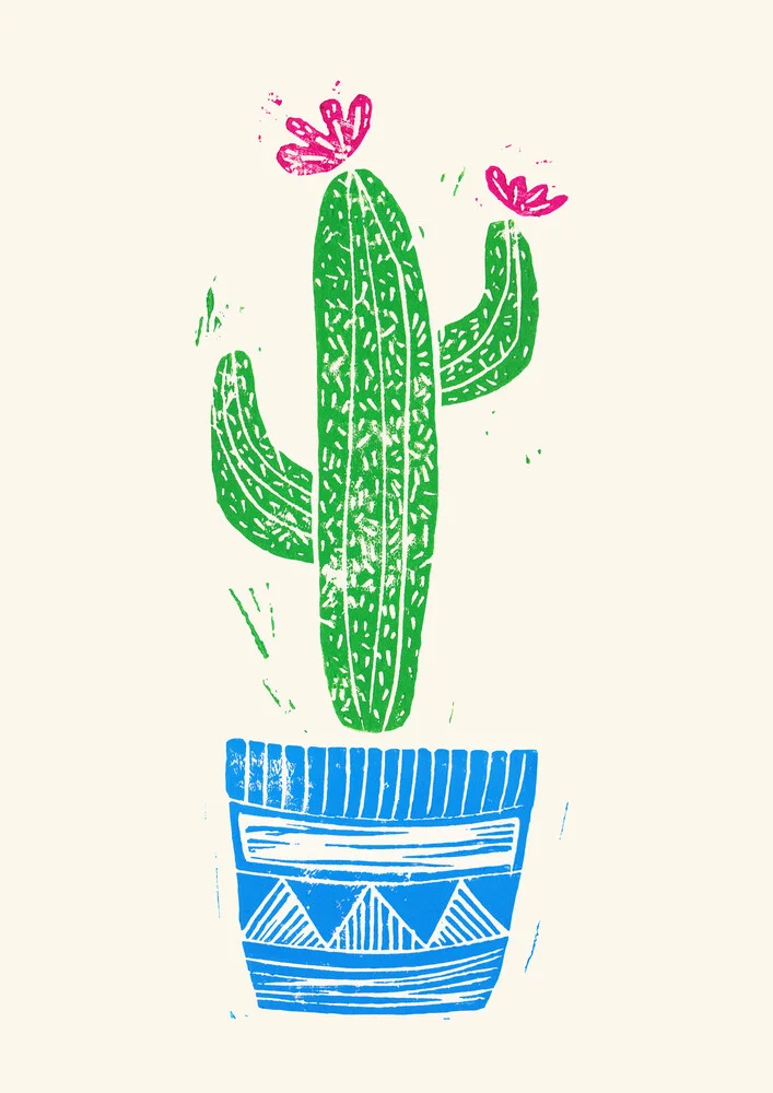 Linocut Cactus #2 Pot - fotokunst von Bianca Green