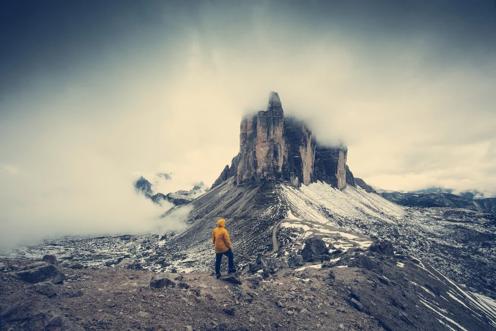 Selfportrait in front of Tre Cime di Lavaredo. - Fineart photography by Franz Sussbauer