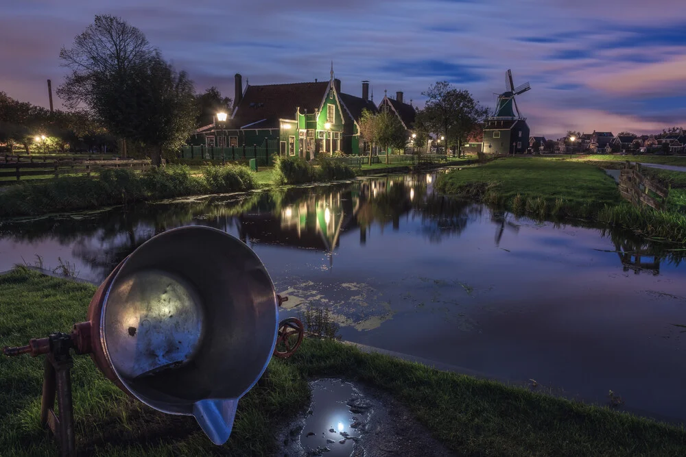 Amsterdam Zaanse Schans Nightshot, Netherlands – wall art by Jean Claude Castor as Poster or Acrylic Glass Print