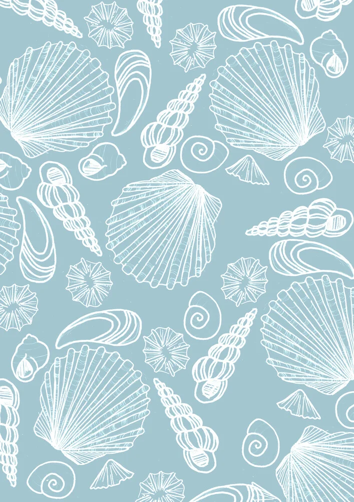 Blue Sea Shell Pattern - fotokunst von Katherine Blower