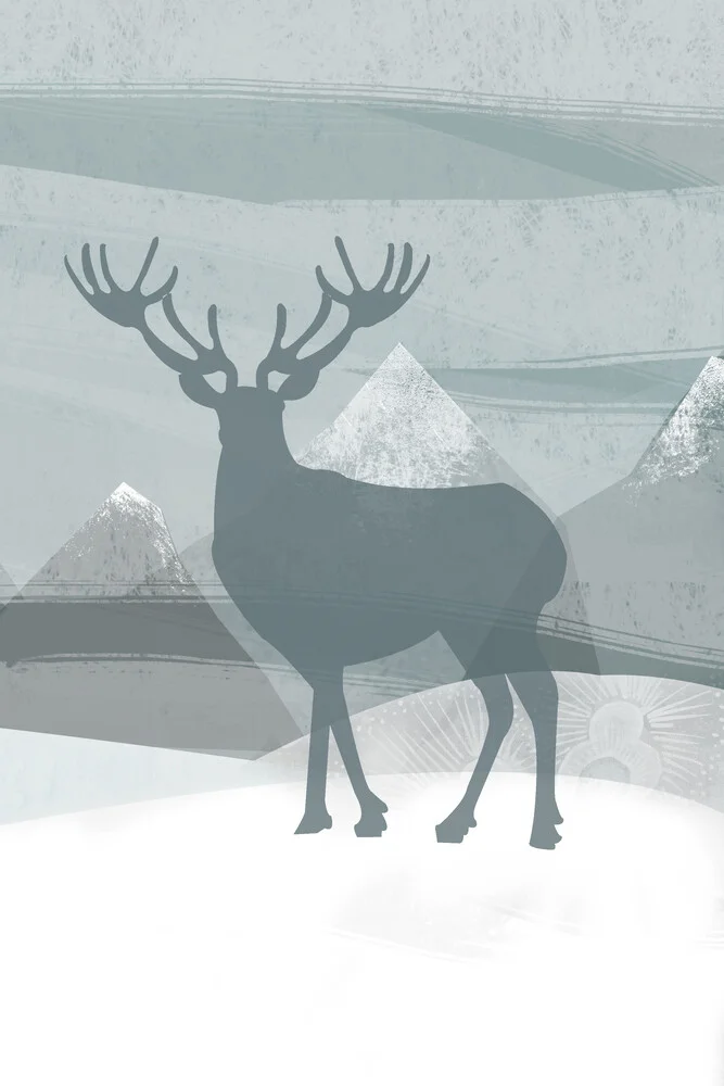 'Blue Stag' – Wall Art by Katherine Blower as Poster or Acrylic Glass Print