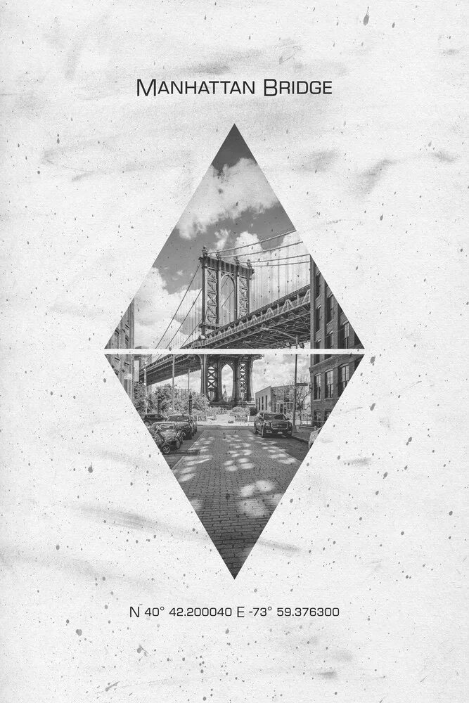 Koordinaten NEW YORK CITY Manhattan Bridge - fotokunst von Melanie Viola