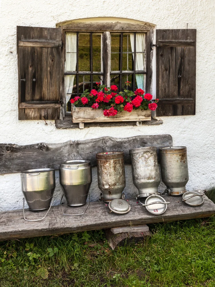 Milk cans on an alp in Bavaria - Fineart photography by Christine Wawra