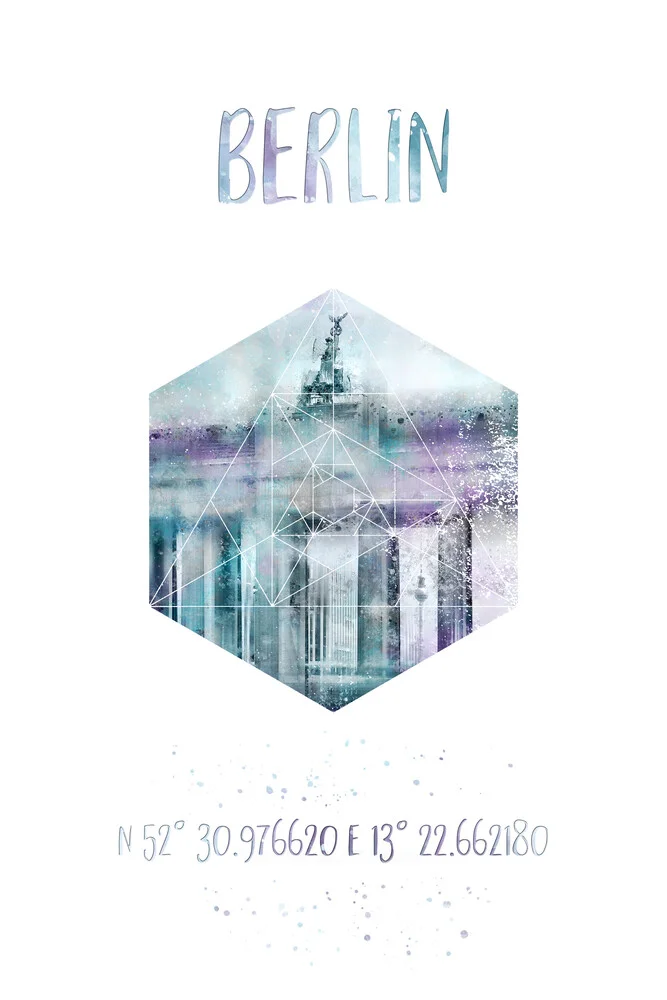 Koordinaten BERLIN Brandenburger Tor | Aquarell - fotokunst von Melanie Viola