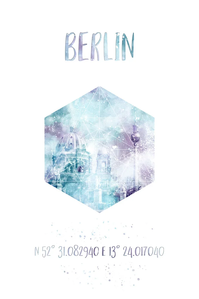 Coordinates BERLIN CATHEDRAL & TELEVISION TOWER | jazzy watercolor - Fineart photography by Melanie Viola