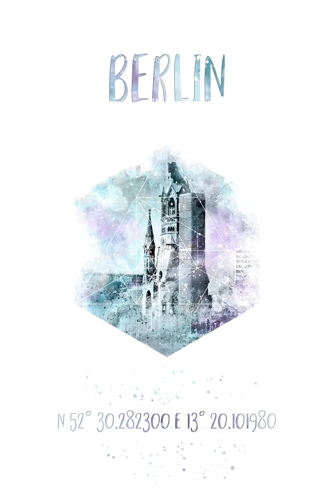 Koordinaten BERLIN Gedächtniskirche | Aquarell - fotokunst von Melanie Viola