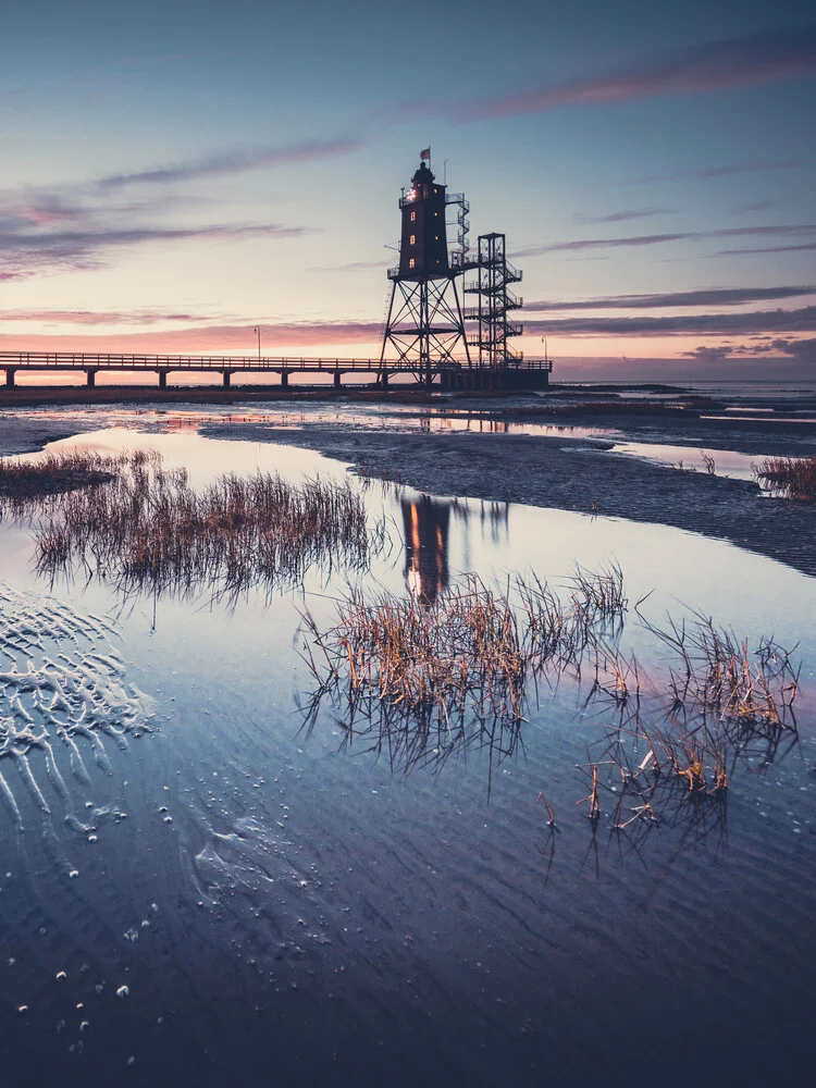 Historical Lighthouse Obereversand at blue hour - Fineart photography by Franz Sussbauer