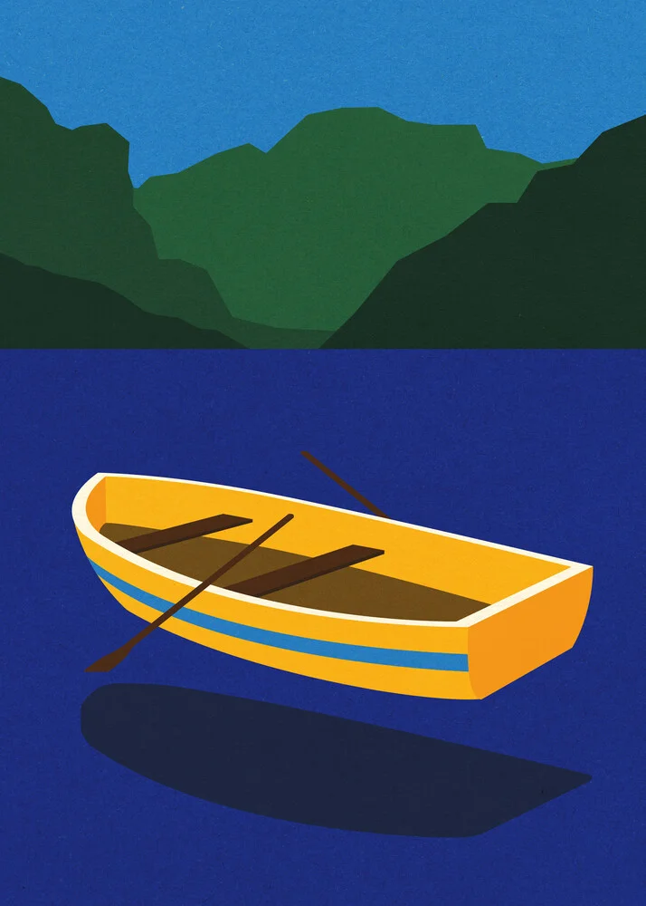Boat On The Mountain Lake - fotokunst von Rosi Feist