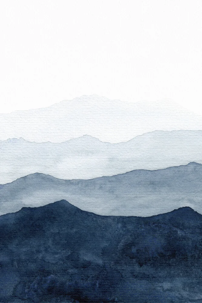 Mountains Ombre | Indigo Abstract Watercolor - fotokunst von Cristina Chivu