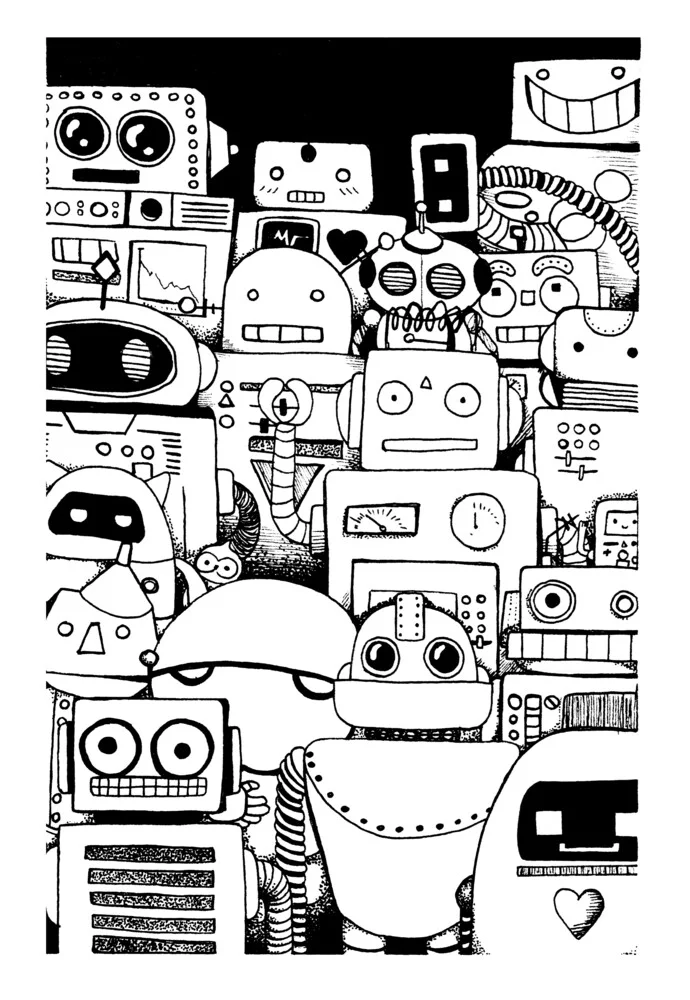 Robots Ink Drawing - fotokunst von Katherine Blower