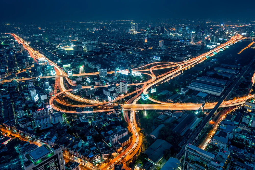 Aerial view of Bangkok at night - Fineart photography by Jan Becke