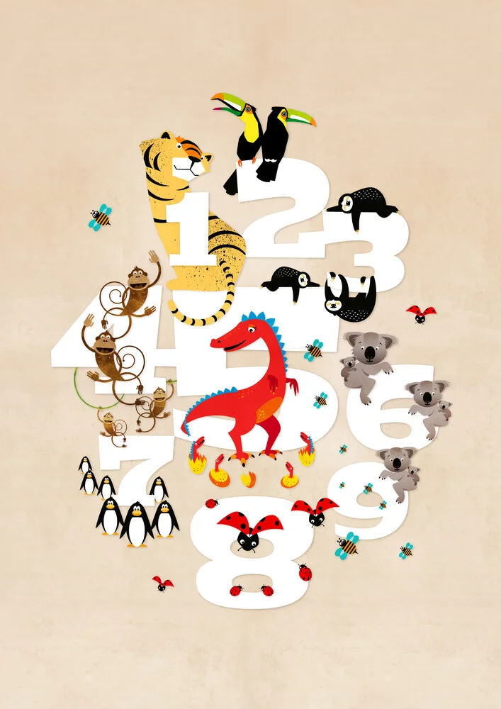 One, Two, Three Animals – Illustration for Children - Fineart photography by Pia Kolle