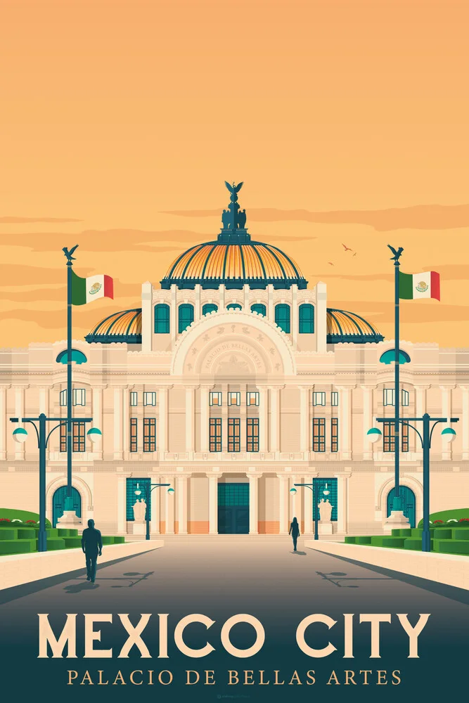 Palacio Bellas Artes Mexiko City Vintage Travel Wandbild - fotokunst von François Beutier