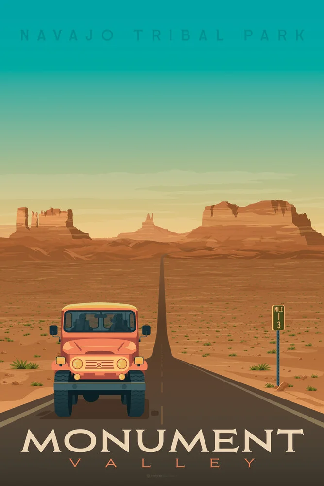 Monument Valley Vintage Travel Wandbild - fotokunst von François Beutier