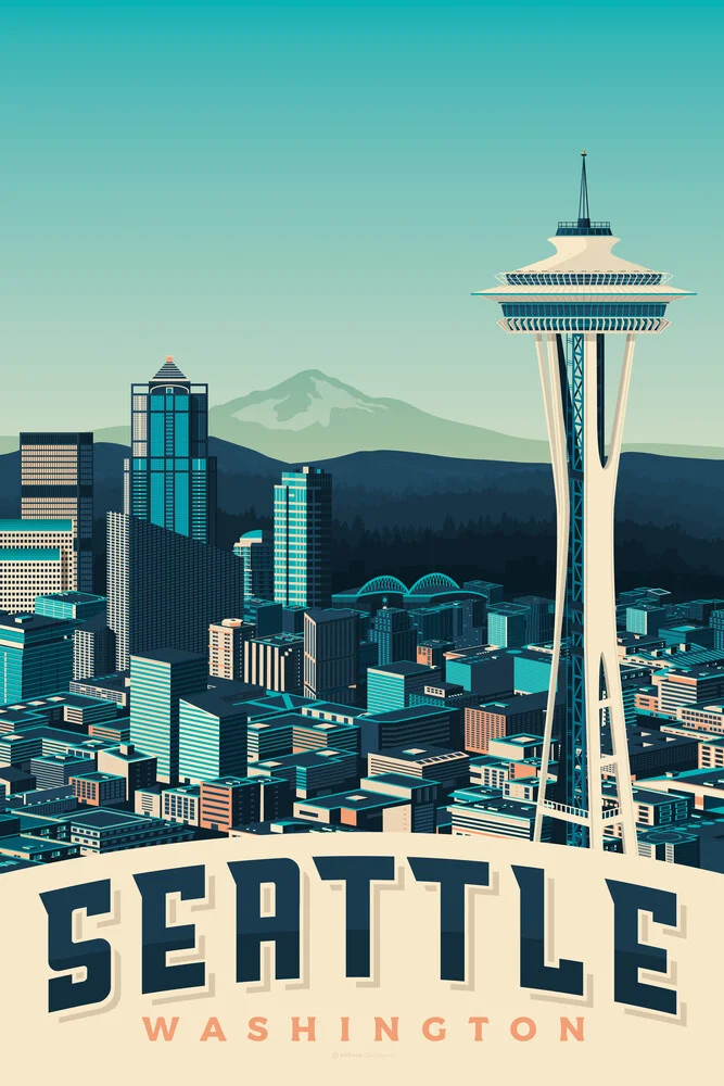 Seattle Vintage Travel Wandbild - fotokunst von François Beutier