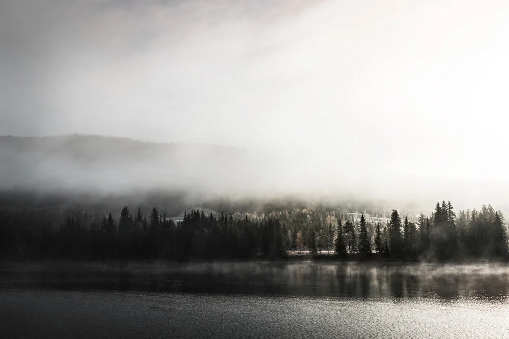 Sonnenaufgang im Herbst über einem See mit Nebel - fotokunst von Felix Baab