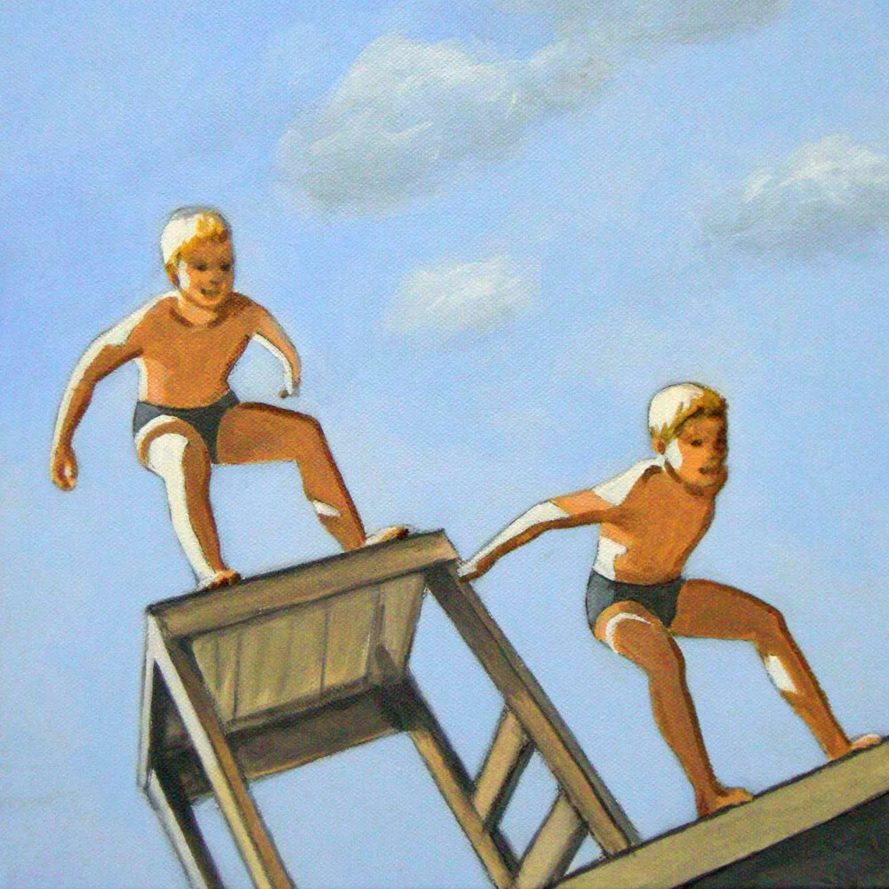 'Two Jumping Boys' – Wall Art by Sarah Morrissette as Poster or Acrylic Glass Print