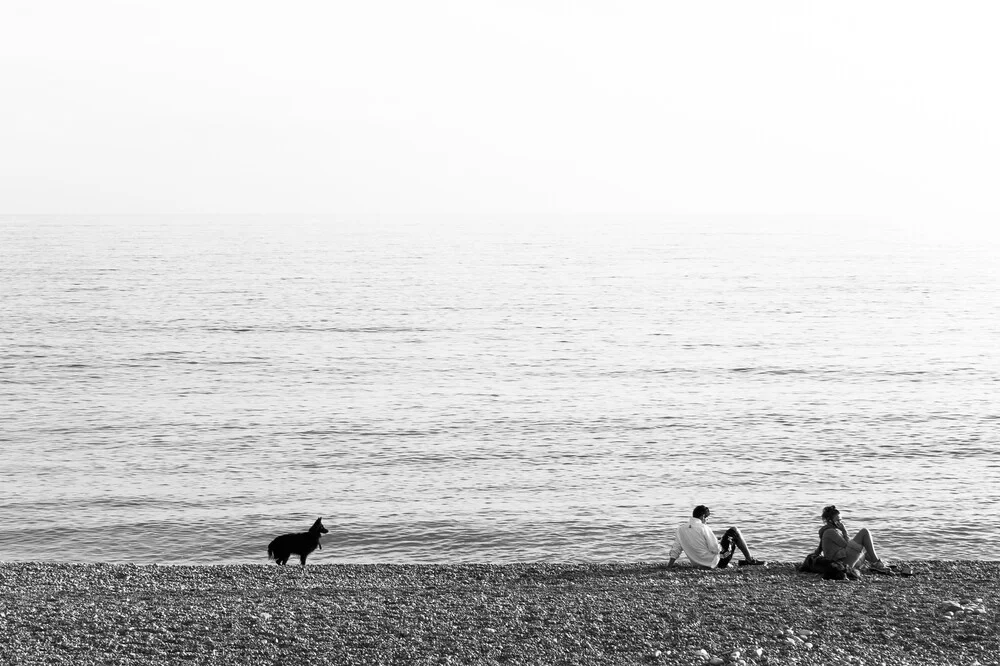 Schwarzer Hund am blauen Meer - fotokunst von Aria Wojciechowski