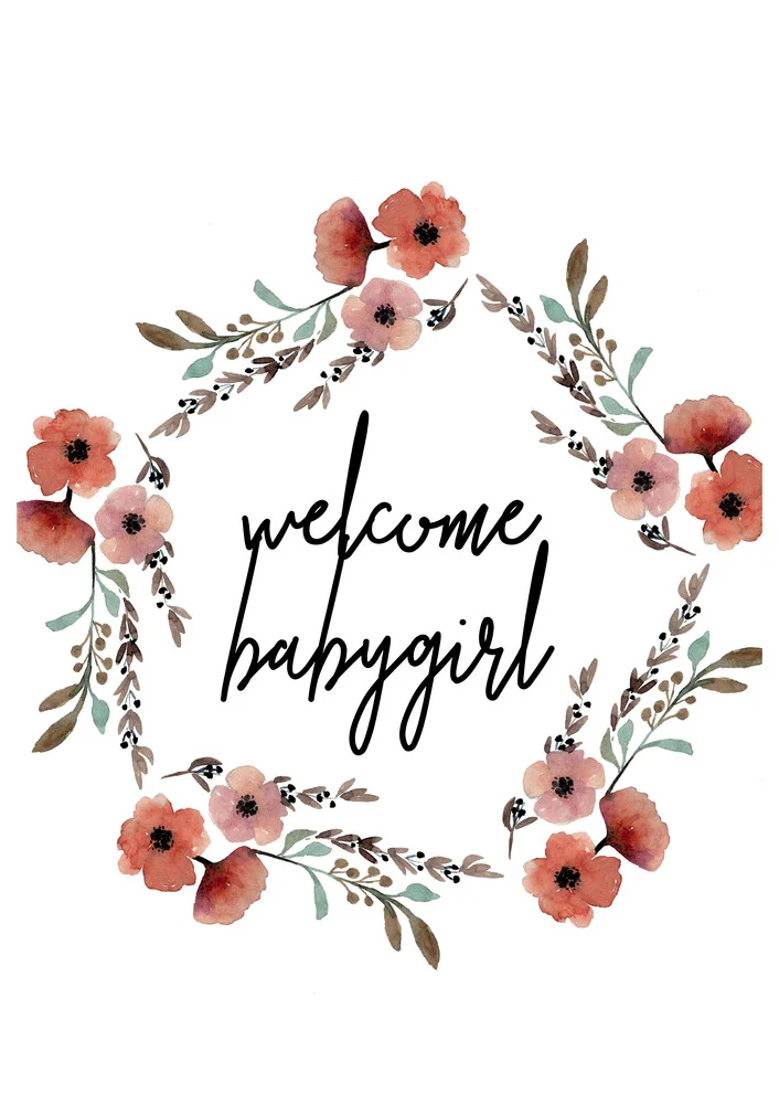 Christina Wolff wall art - 'Kinderbild Welcome Babygirl Blumenkranz'