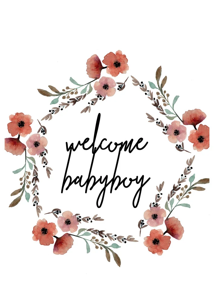 Kinderbild Welcome Babyboy Blumenkranz - fotokunst von Christina Wolff