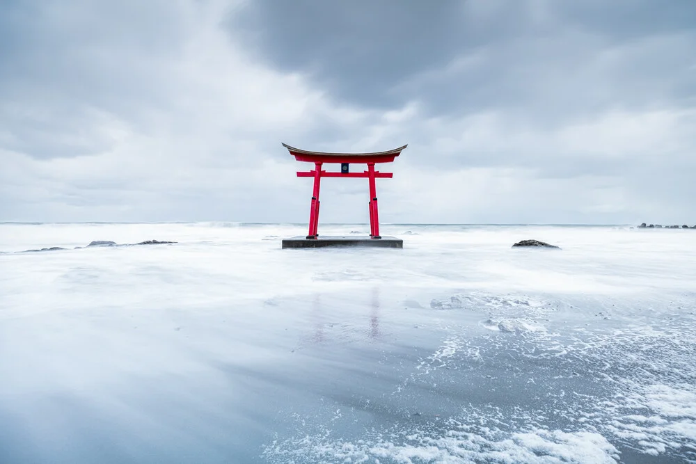 Red torii gate in winter - Fineart photography by Jan Becke