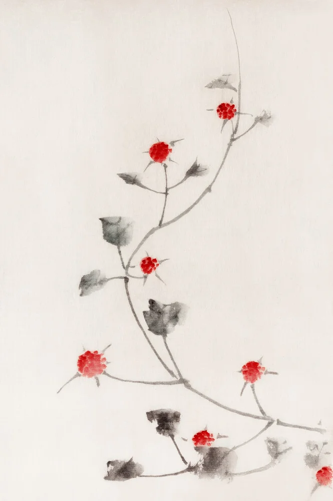 Small Red Blossoms on a Vine by Katsushika Hokusai - Fineart photography by Japanese Vintage Art