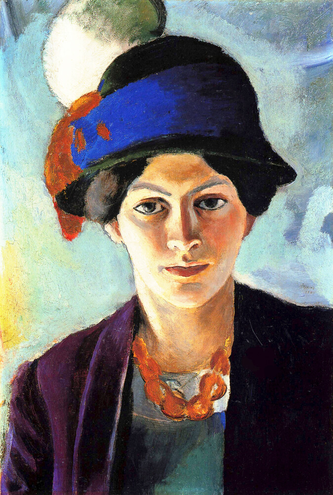 August Macke: Portrait of the artist's wife with a hat - Fineart photography by Art Classics