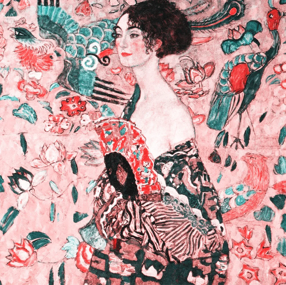 Gustav Klimt: Woman with Fan (pink) - Fineart photography by Art Classics