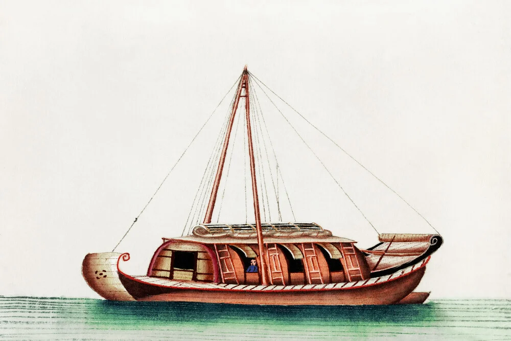 Chinesische Malerei mit Flussfrachtschiff - fotokunst von Vintage Collection