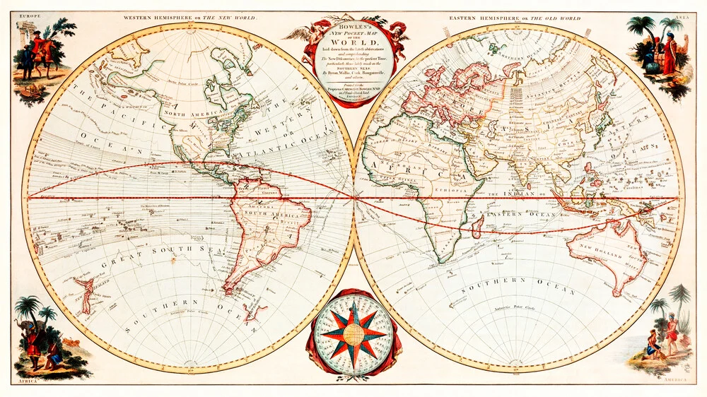 Bowles's new and accurate map of the world, or Terrestrial globe - fotokunst von Vintage Nature Graphics