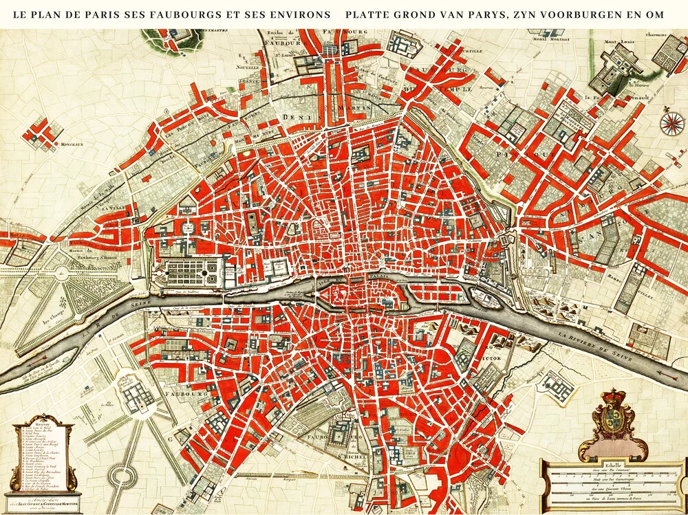 Le Plan de Paris, ses Faubourgs et ses Environs / Platte Grond van Par - fotokunst von Vintage Nature Graphics