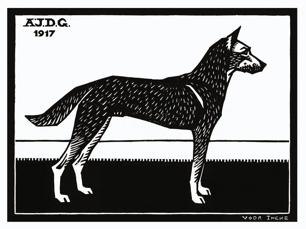 Woodblock Dog - fotokunst von Vintage Collection