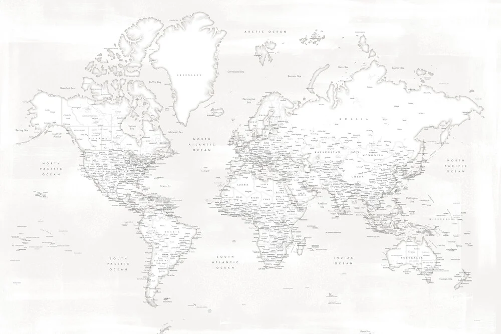 Detailed world map with cities Maeli white - Fineart photography by Rosana Laiz García