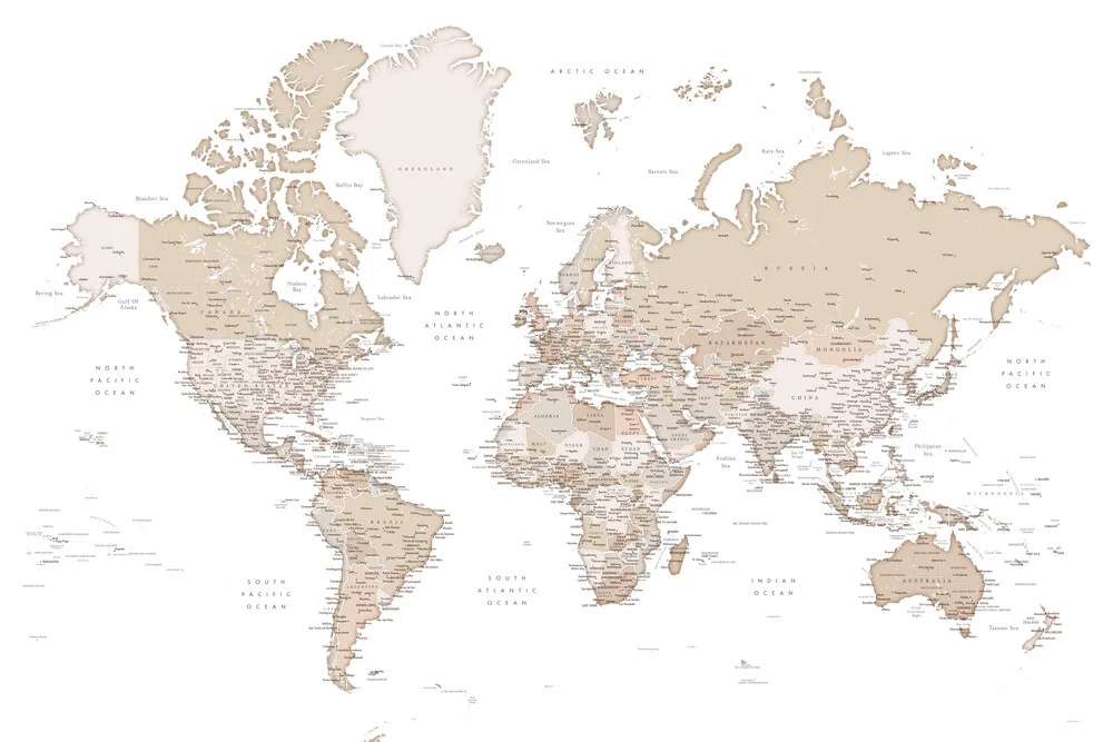 Detailed world map with cities Louie - Fineart photography by Rosana Laiz García