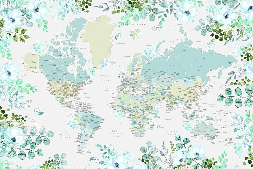 Detailed world map with greenery Marie - Fineart photography by Rosana Laiz García
