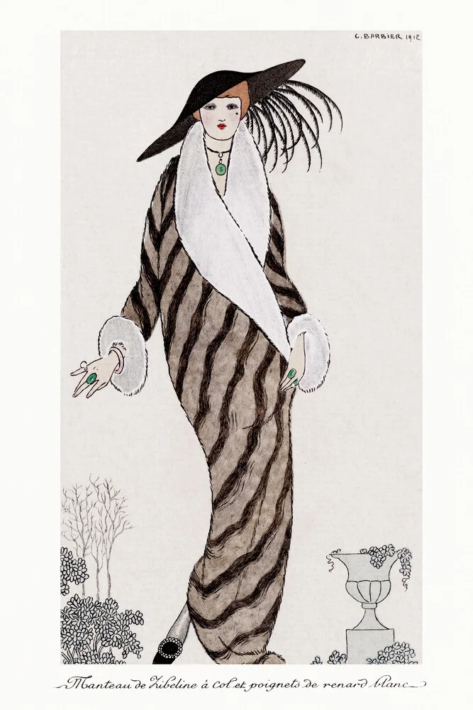 George Barbier: Costumes Parisiens, Manteau de Zibelin - fotokunst von Vintage Collection