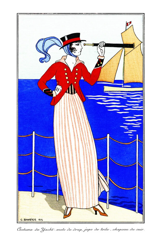 George Barbier: Costumes Parisiens, No.164: Costume de Yacht - fotokunst von Vintage Collection