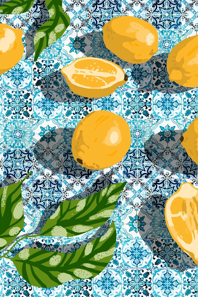 Tropical Lemon Tiles Painting - fotokunst von Uma Gokhale