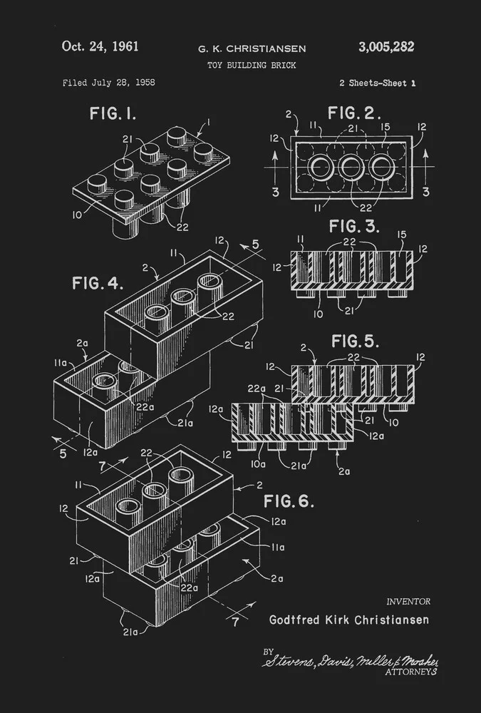 Lego Print schwarzweiß - fotokunst von Florent Bodart