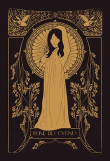 Wall art by Florent Bodart: elegant illustration of the queen of swans in art nouveau style