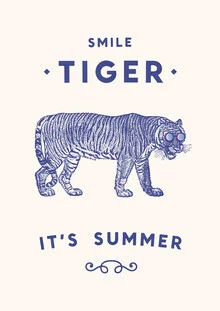 Wall art featuring a smiling tiger wearing sunglasses, in a colorful, modern style.