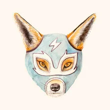 Illustration of a wrestler with a fox motif, cheerful and playful.
