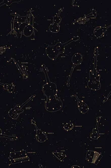 Illustration by Florent Bodart: night sky featuring musical instruments and stars.