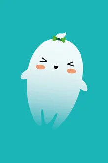 Funny illustration of a small ghost in a children's room