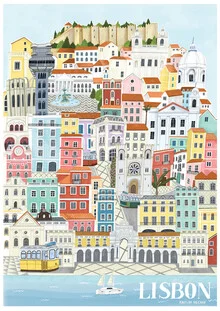 Illustration of a Lisbon map, depicting the city view in soft colors.
