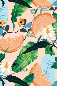 Illustration by Uma Gokhale: tropical plants in soft blush tones