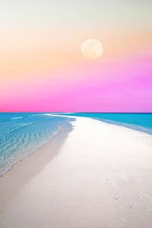 Wall art featuring a tropical scene: moon over the sea with gentle waves and a calm mood